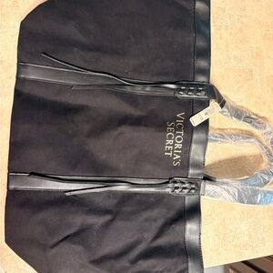 Victoria's Secret Black Canvas Tote with Gold Logo